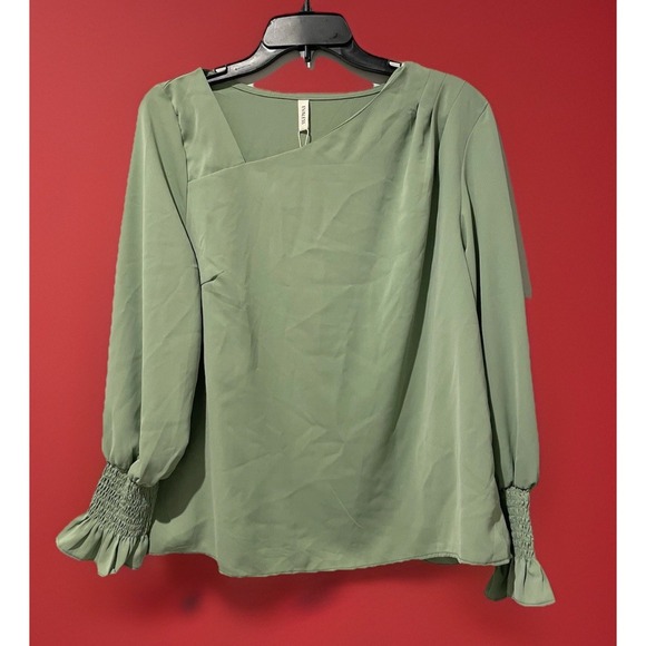 New! EVALESS Women's Casual Boho Olive Size Large L Blouse Dress Shirt Top NWT - Picture 2 of 6